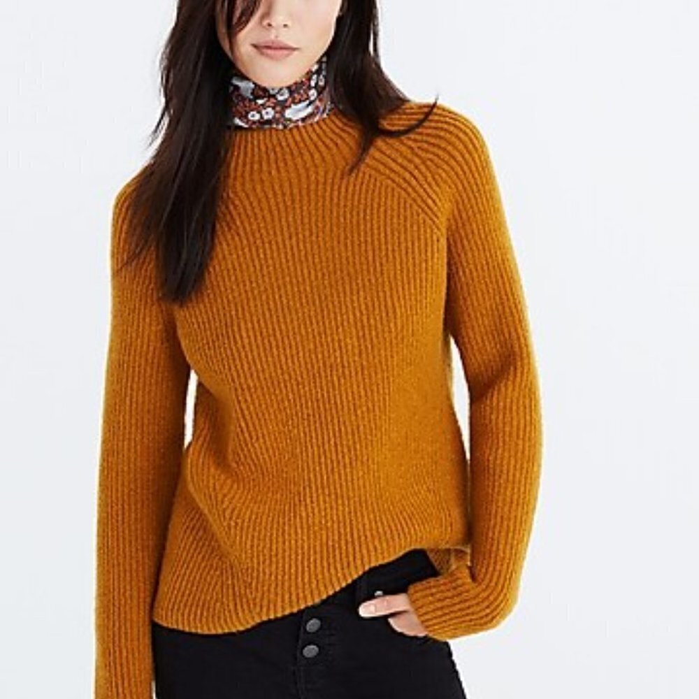 ✅ MADEWELL MUSTARD Northfield Mock Neck WOOL BLEND Sweater SIZE XS